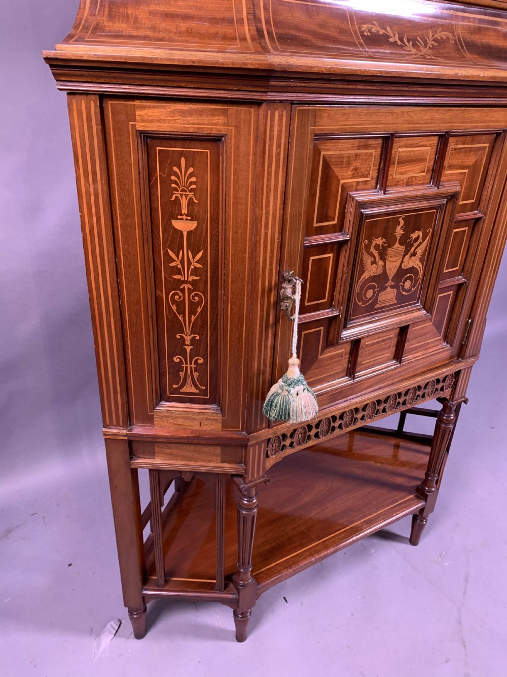 A Late Victorian Mahogany with Inlay Full height Corner Display Cabinet View IX