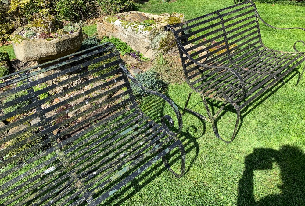 A Rare Matching Pair of Wrought Iron Garden Benches View V