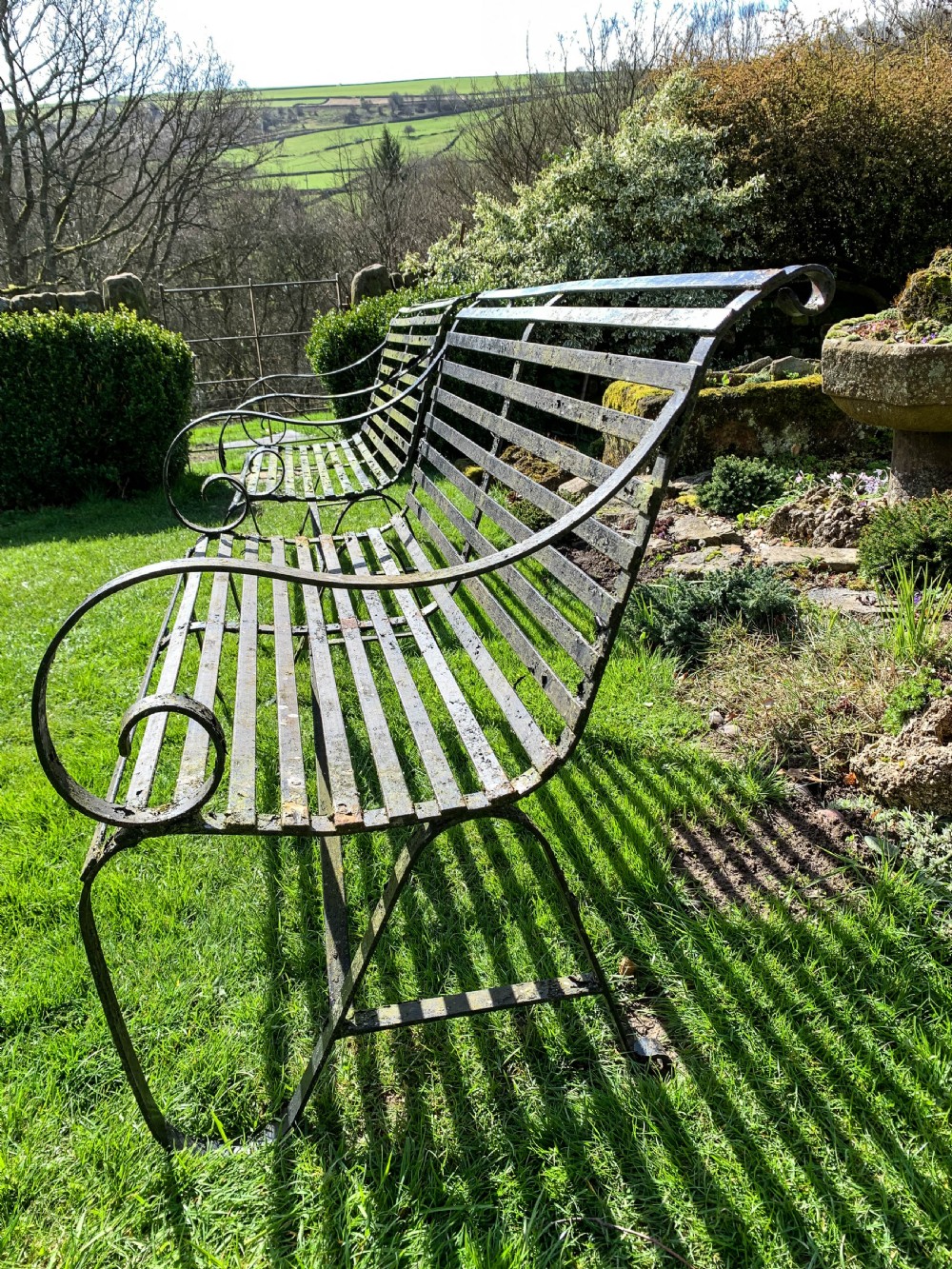 A Rare Matching Pair of Wrought Iron Garden Benches View VII