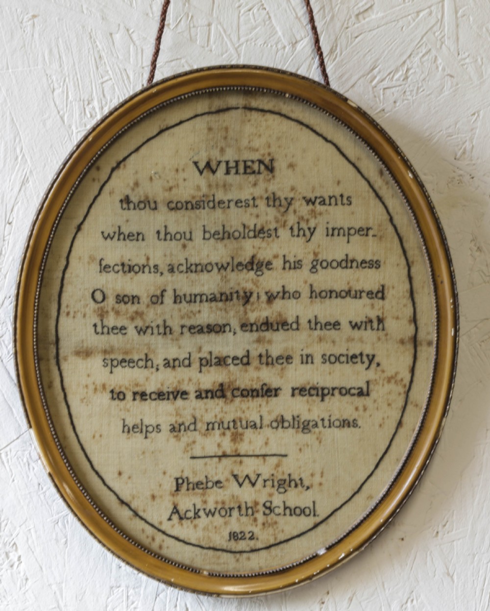 An Ackworth Quaker School Sampler Phoebe Wright 1822