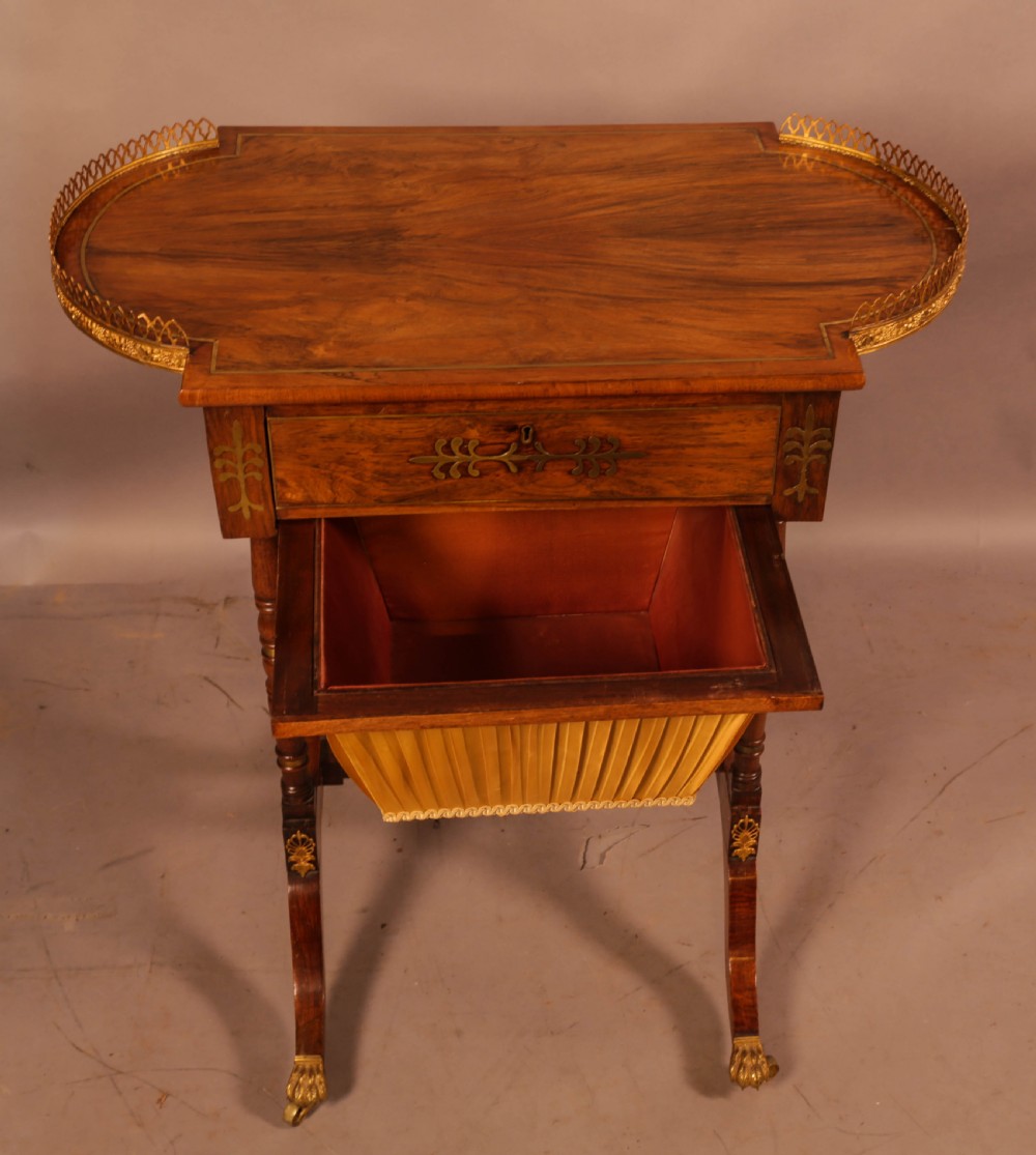 A Stunning Regency Rosewood Sewing Table brass Inlay View II