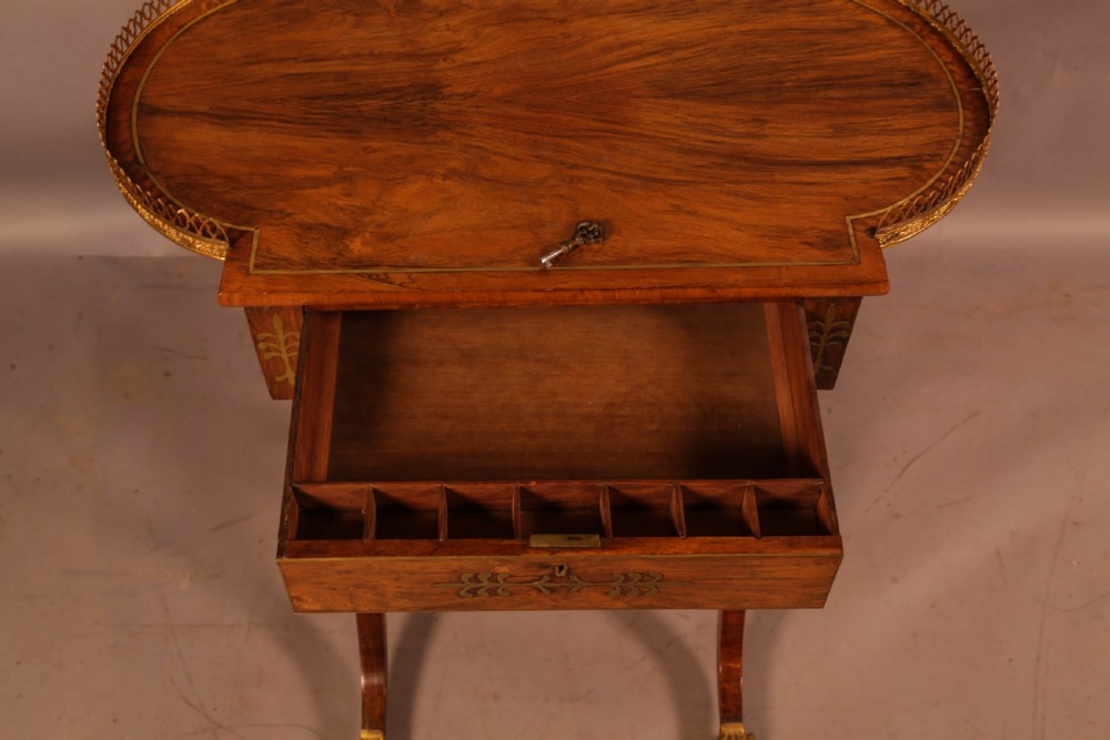 A Stunning Regency Rosewood Sewing Table brass Inlay View III