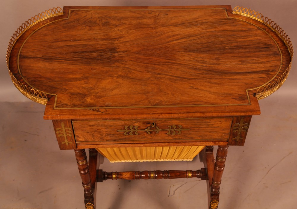 A Stunning Regency Rosewood Sewing Table brass Inlay View V
