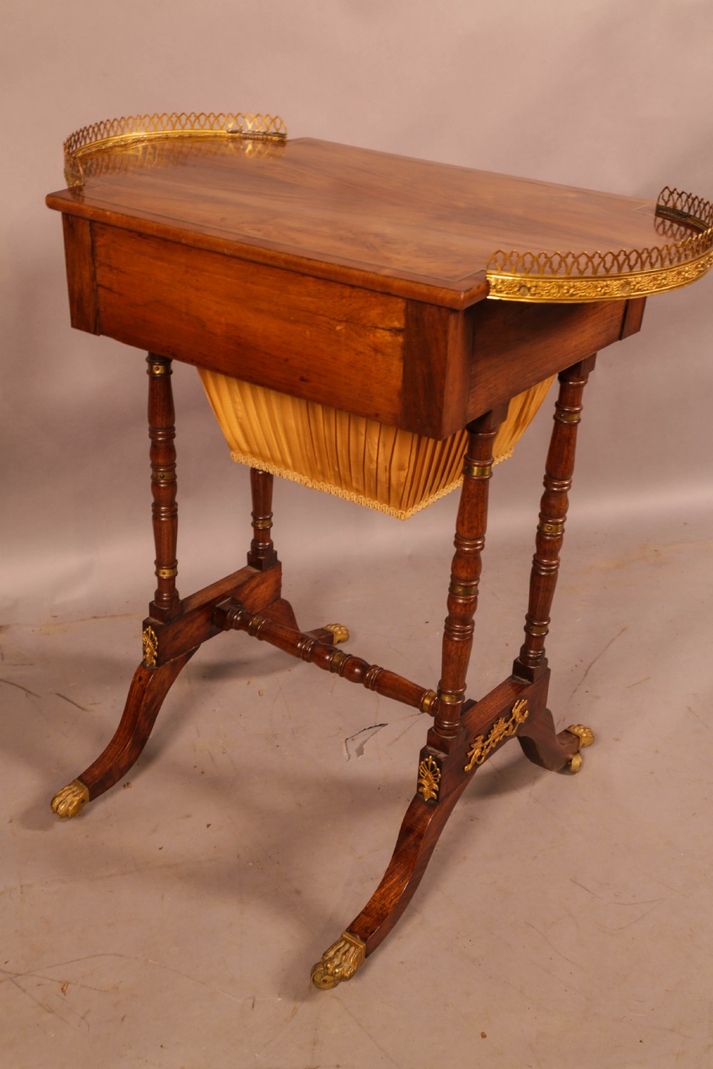 A Stunning Regency Rosewood Sewing Table brass Inlay View XII