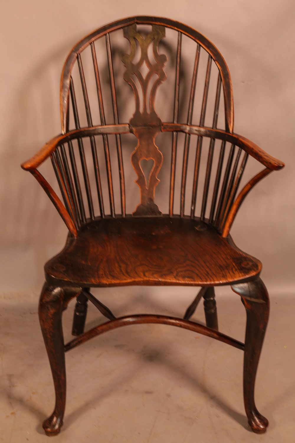 A rare Georgian Yew Windsor on cabriole Legs