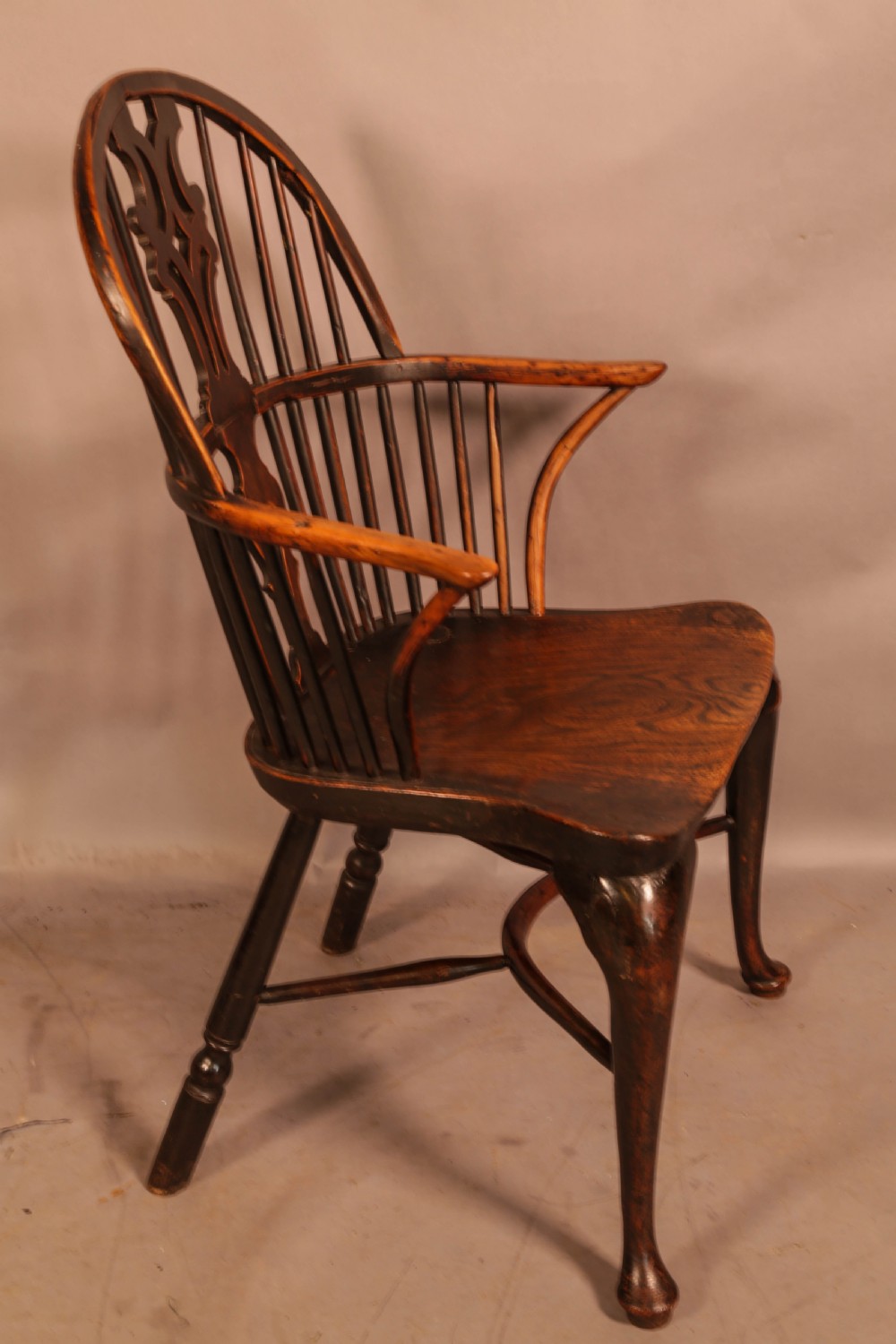 A rare Georgian Yew Windsor on cabriole Legs View II