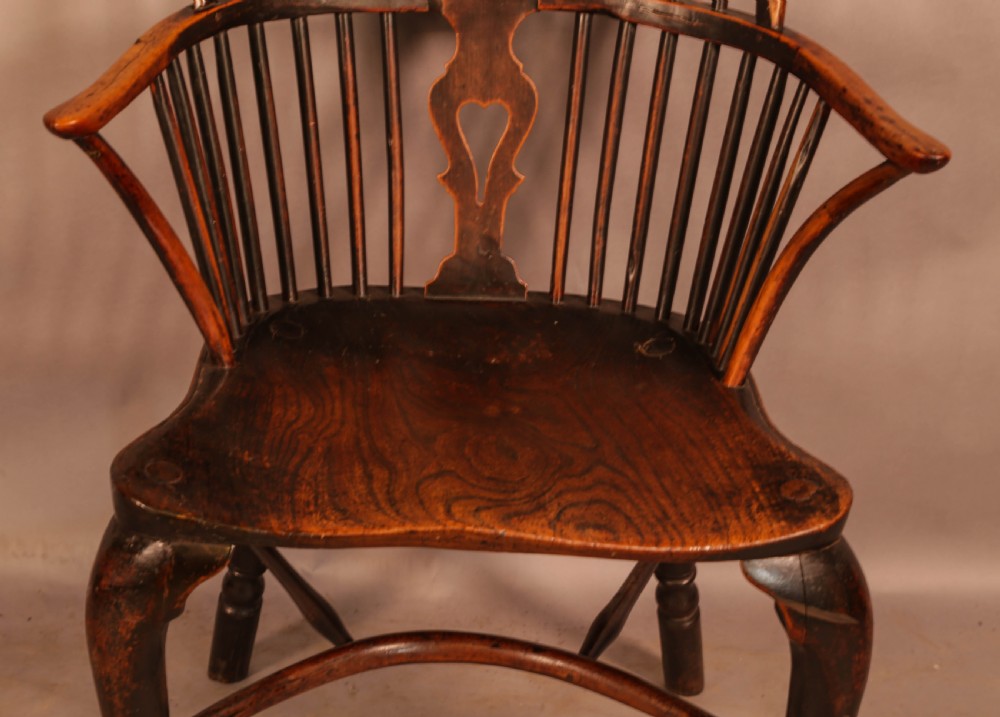 A rare Georgian Yew Windsor on cabriole Legs View V