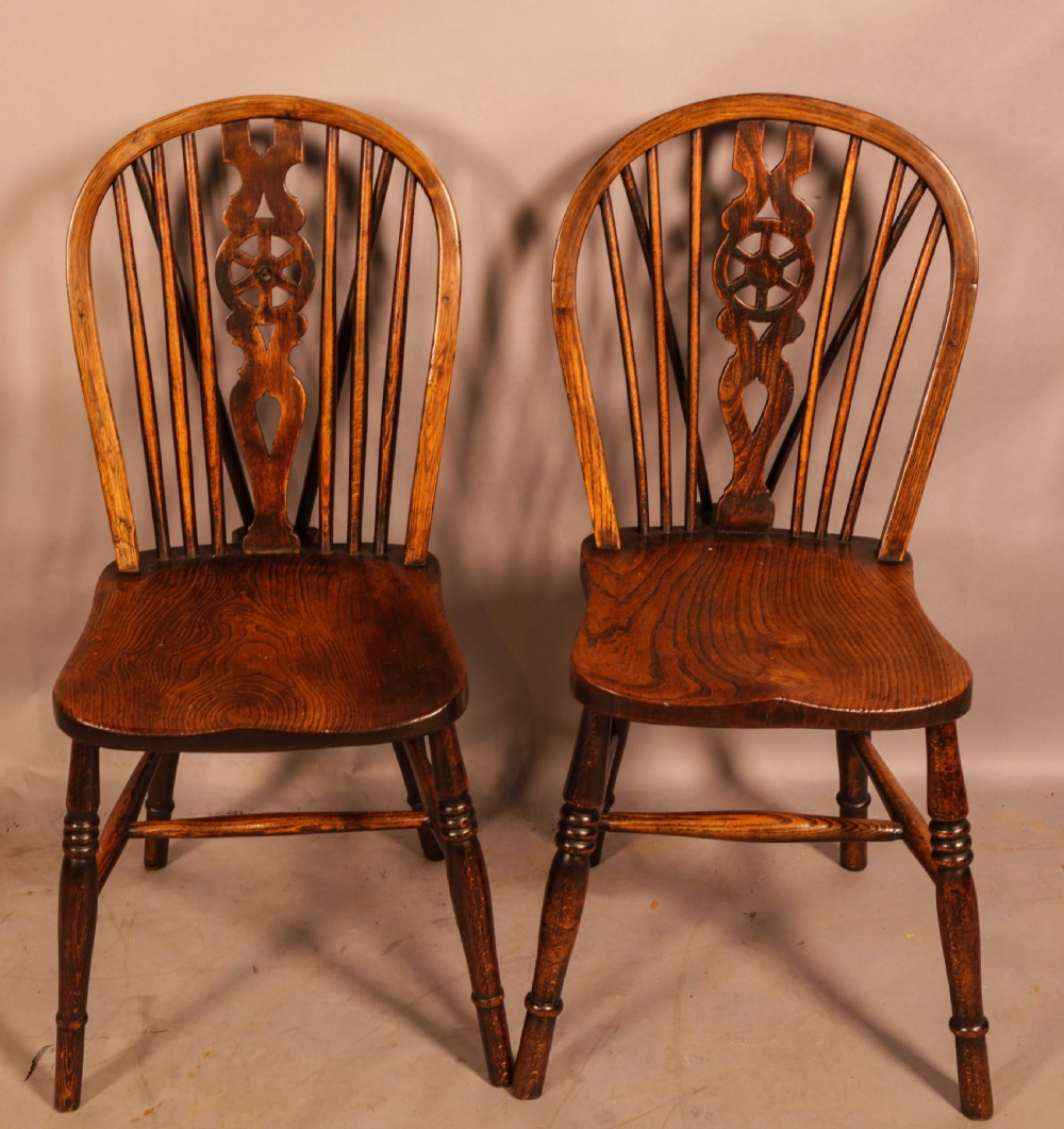 A Pair of Wheelback Kitchen Chairs c 1860