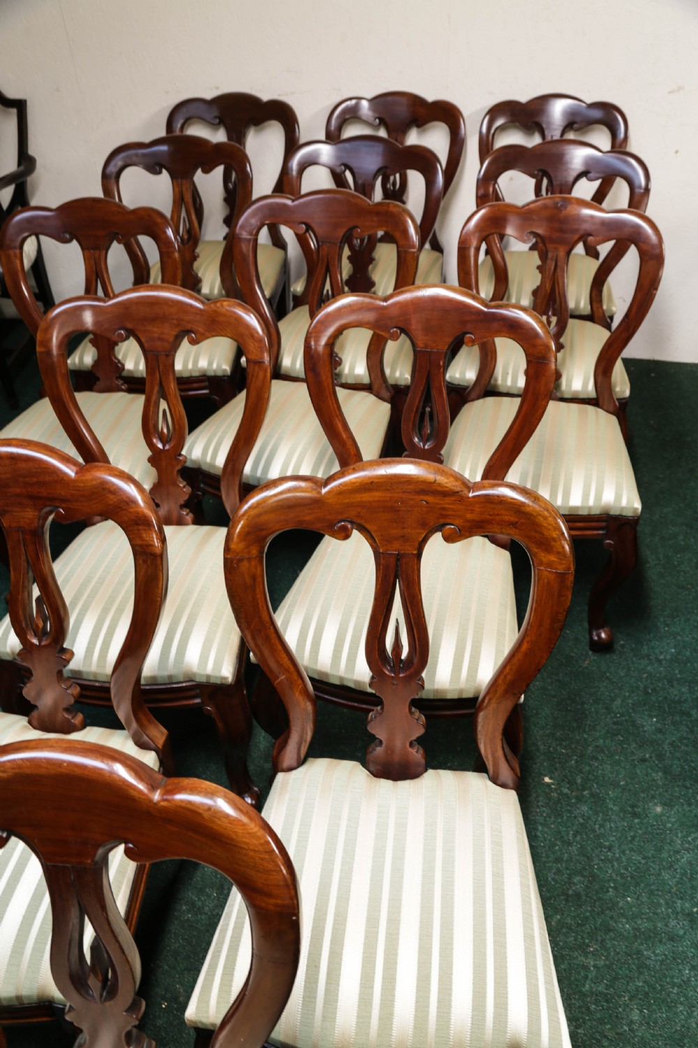 A Set of 14 Victorian Spear Point Dining Chairs on Cabriole legs View II