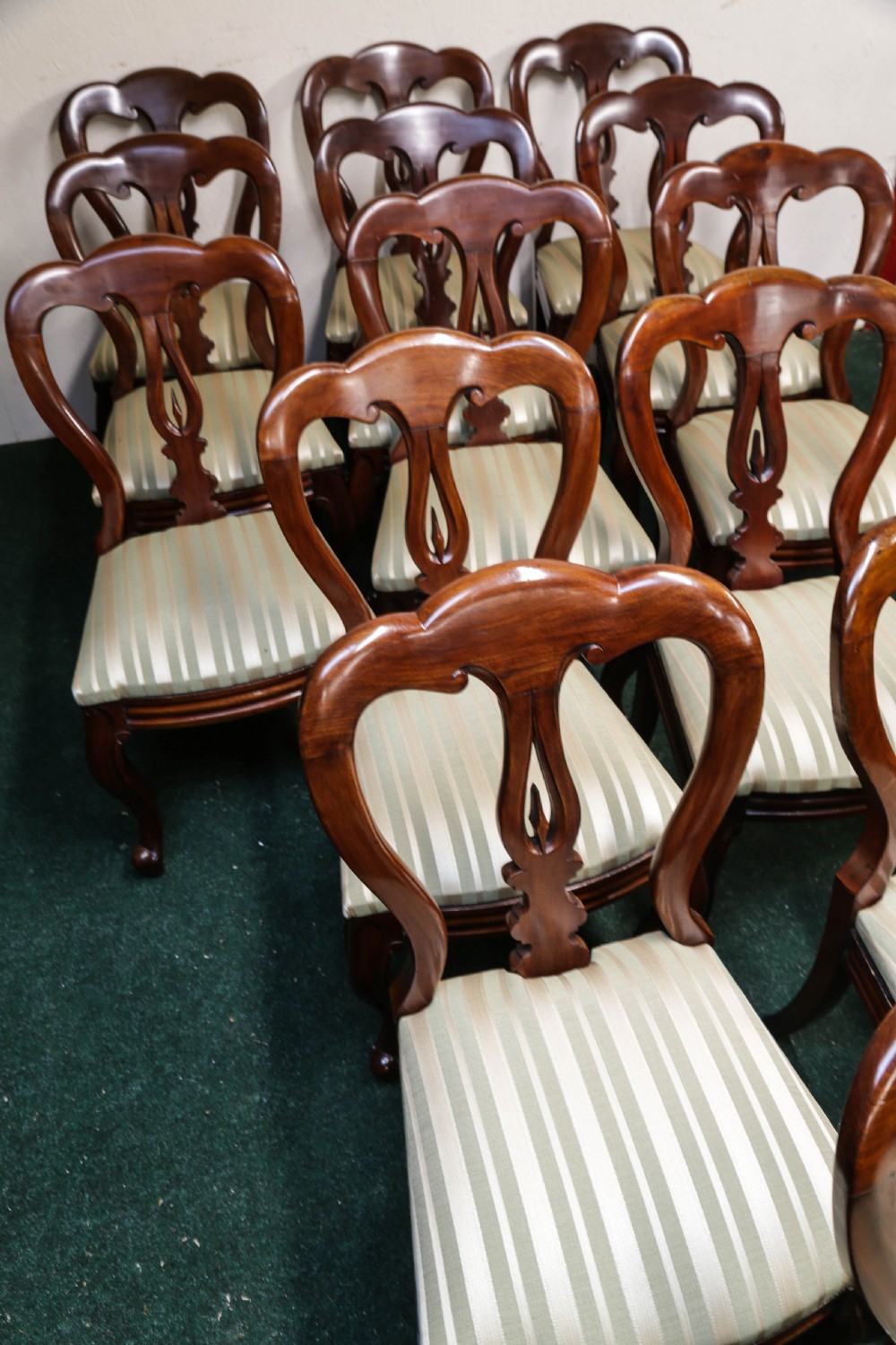 A Set of 14 Victorian Spear Point Dining Chairs on Cabriole legs View III