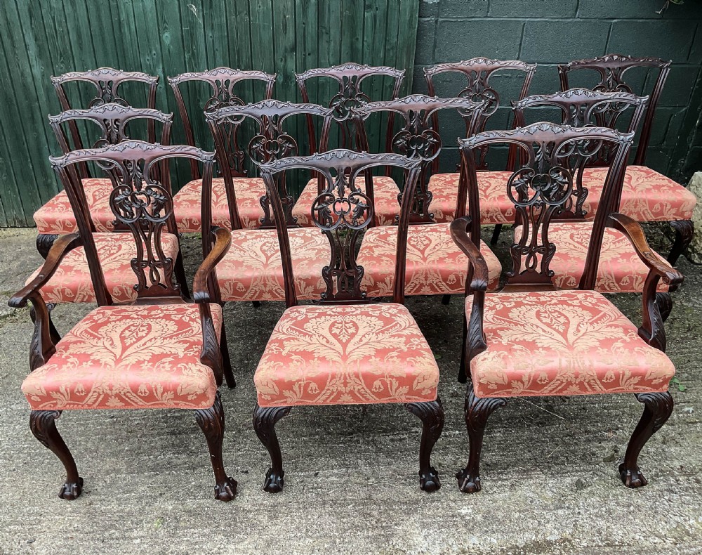 A Superb Set of 12 Victorian Chippendale Dining chairs mahogany