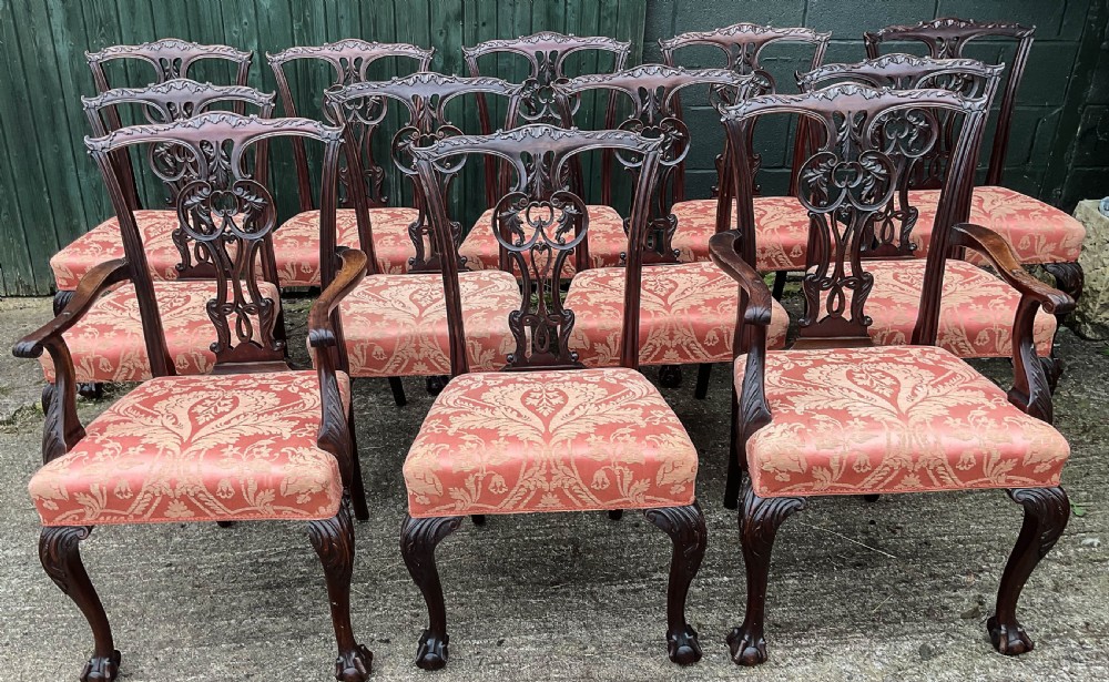 A Superb Set of 12 Victorian Chippendale Dining chairs mahogany View II