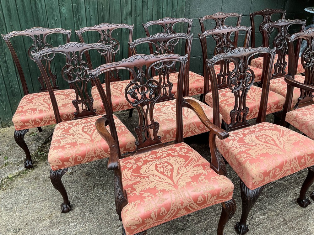 A Superb Set of 12 Victorian Chippendale Dining chairs mahogany View III