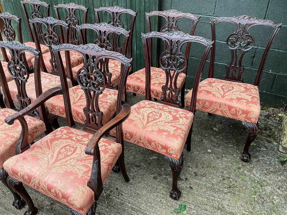 A Superb Set of 12 Victorian Chippendale Dining chairs mahogany View IV