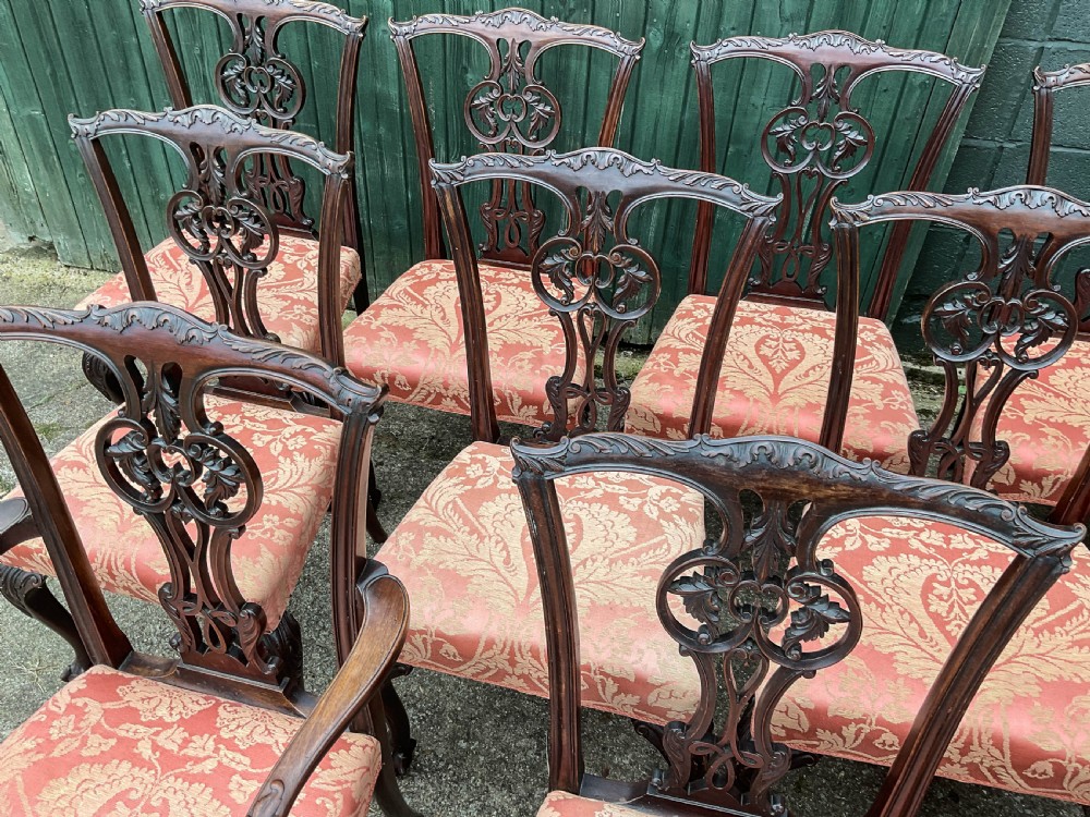 A Superb Set of 12 Victorian Chippendale Dining chairs mahogany View VI