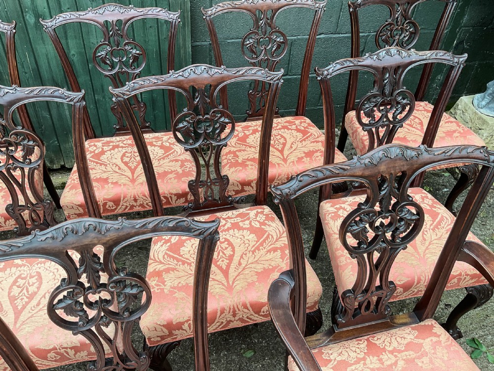 A Superb Set of 12 Victorian Chippendale Dining chairs mahogany View VII