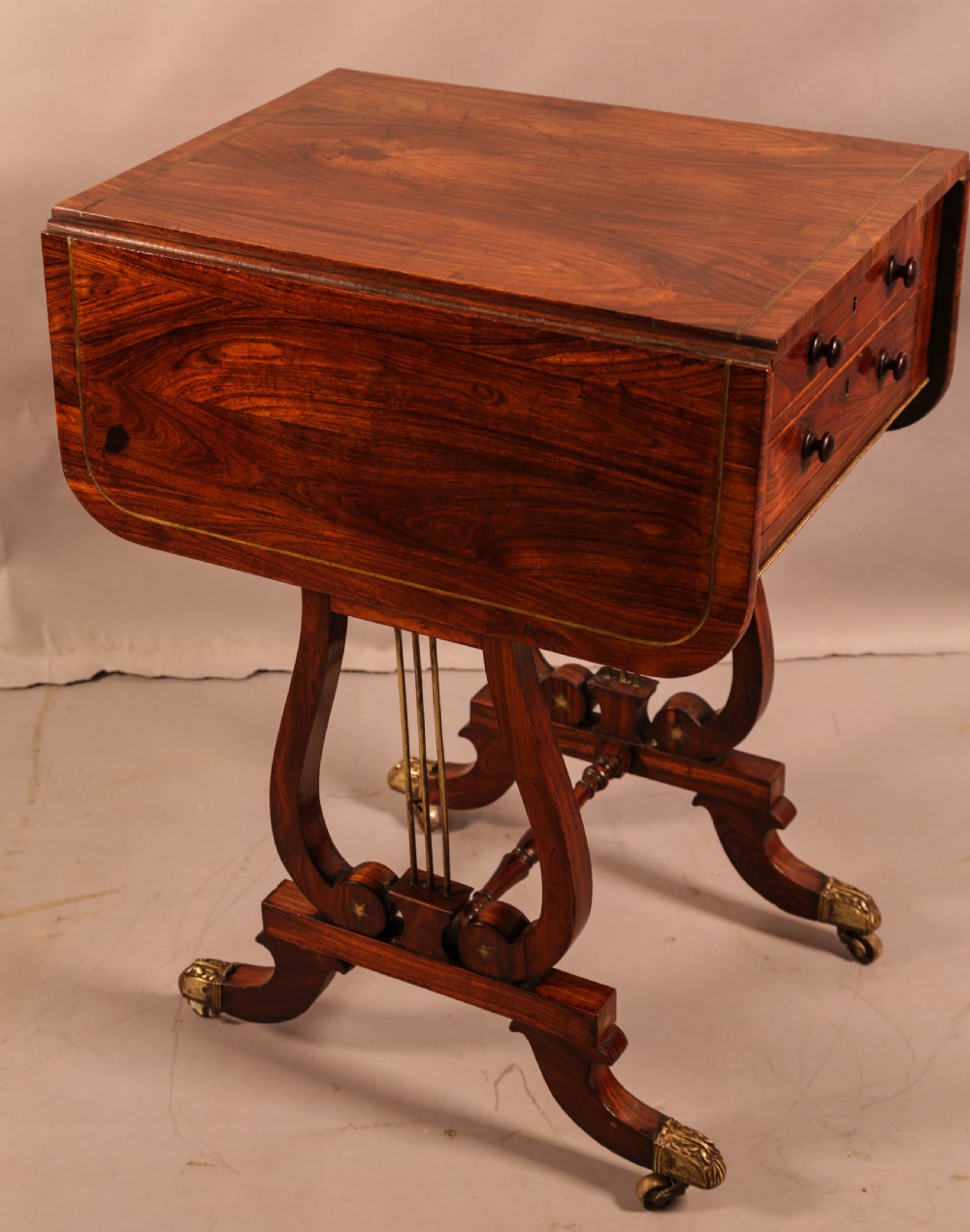A Superb Regency Brass Inlaid Sewing Table Rosewood