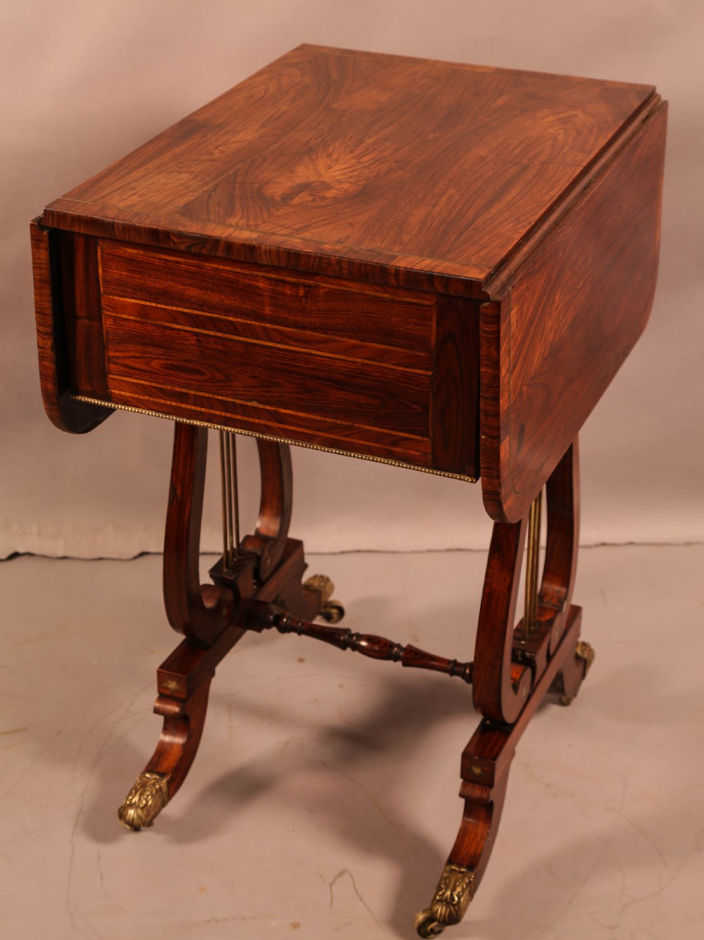 A Superb Regency Brass Inlaid Sewing Table Rosewood View II