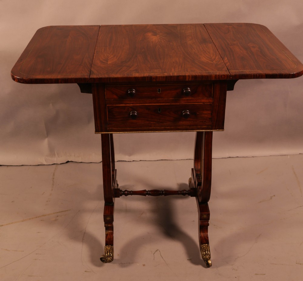 A Superb Regency Brass Inlaid Sewing Table Rosewood View III