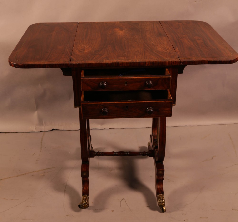 A Superb Regency Brass Inlaid Sewing Table Rosewood View IV