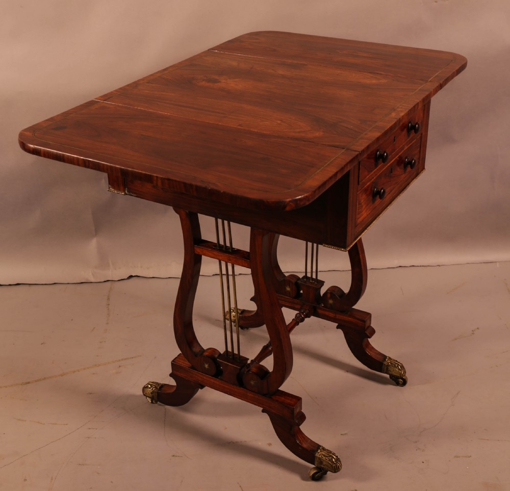 A Superb Regency Brass Inlaid Sewing Table Rosewood View V