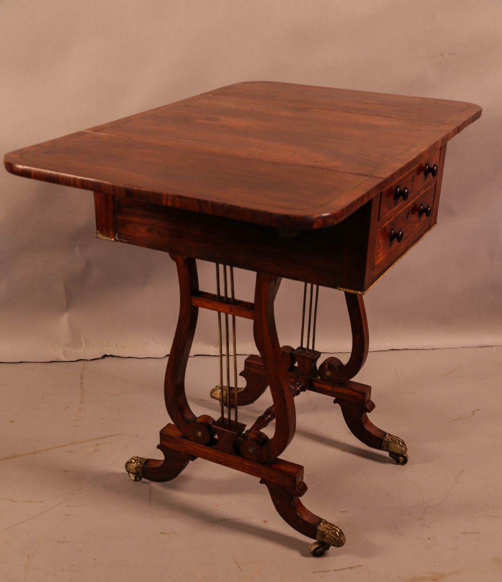 A Superb Regency Brass Inlaid Sewing Table Rosewood View VI