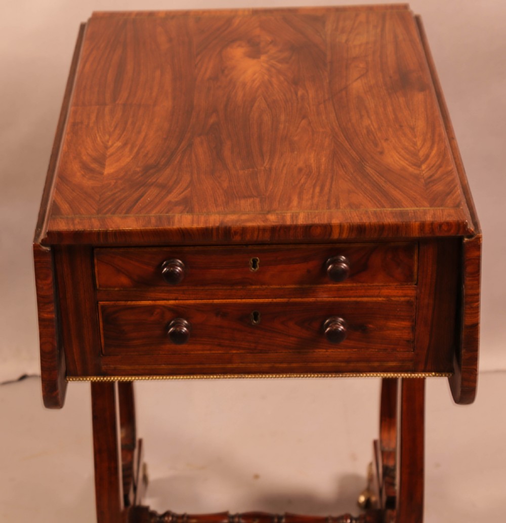 A Superb Regency Brass Inlaid Sewing Table Rosewood View VII