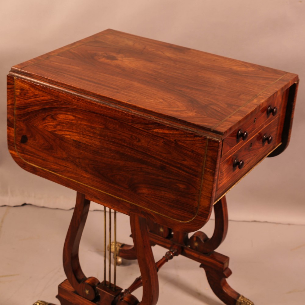 A Superb Regency Brass Inlaid Sewing Table Rosewood View IX