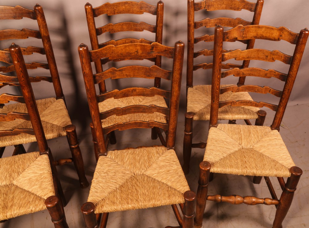A Rare Genuine matching set of 6 Georgian Ladder Back Dining chairs in Elm View II
