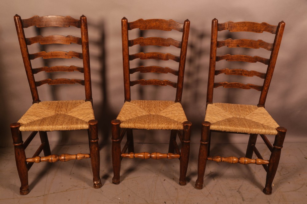 A Rare Genuine matching set of 6 Georgian Ladder Back Dining chairs in Elm View III