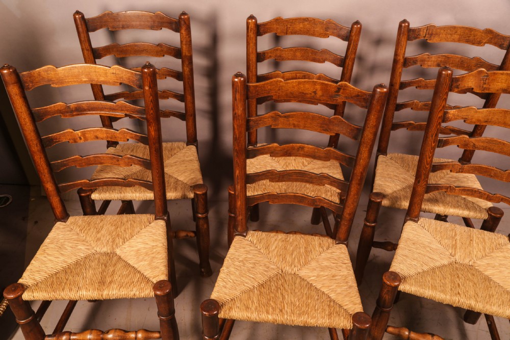 A Rare Genuine matching set of 6 Georgian Ladder Back Dining chairs in Elm View IV