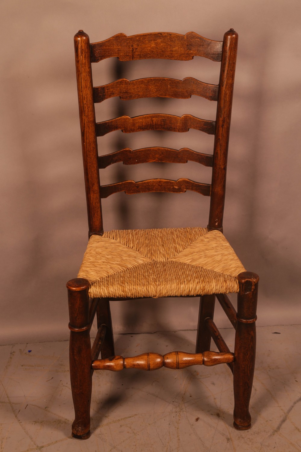 A Rare Genuine matching set of 6 Georgian Ladder Back Dining chairs in Elm View V