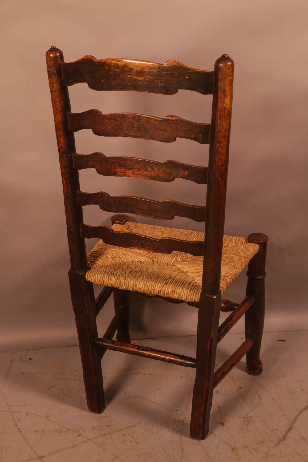 A Rare Genuine matching set of 6 Georgian Ladder Back Dining chairs in Elm View VI