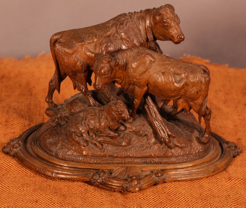 A Black Forest Bull Cow and Calf group