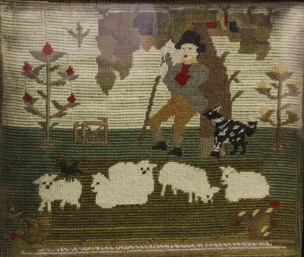 A Lovely Nieve Woolwork Picture of a shepard and his dog and Sheep View III