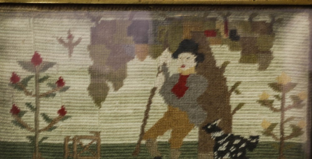 A Lovely Nieve Woolwork Picture of a shepard and his dog and Sheep View V