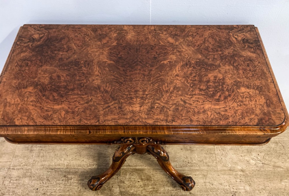A Quality Victorian Burr Walnut Games Table View IX