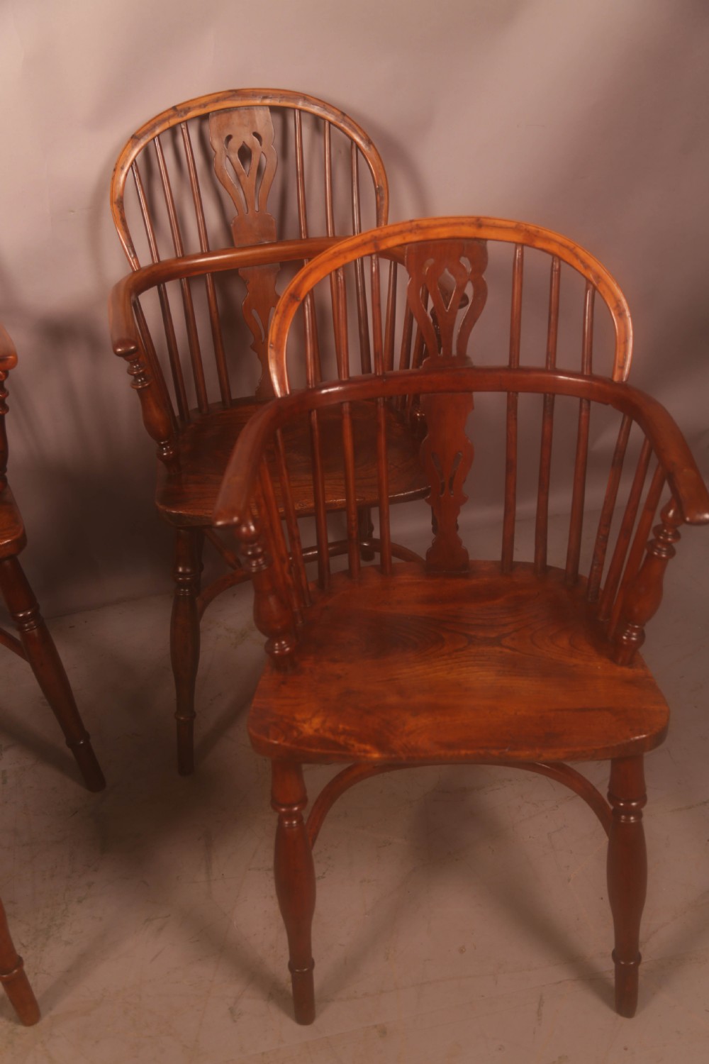 A Harlequin set of 4 Yew Wood Windsor Chairs View III
