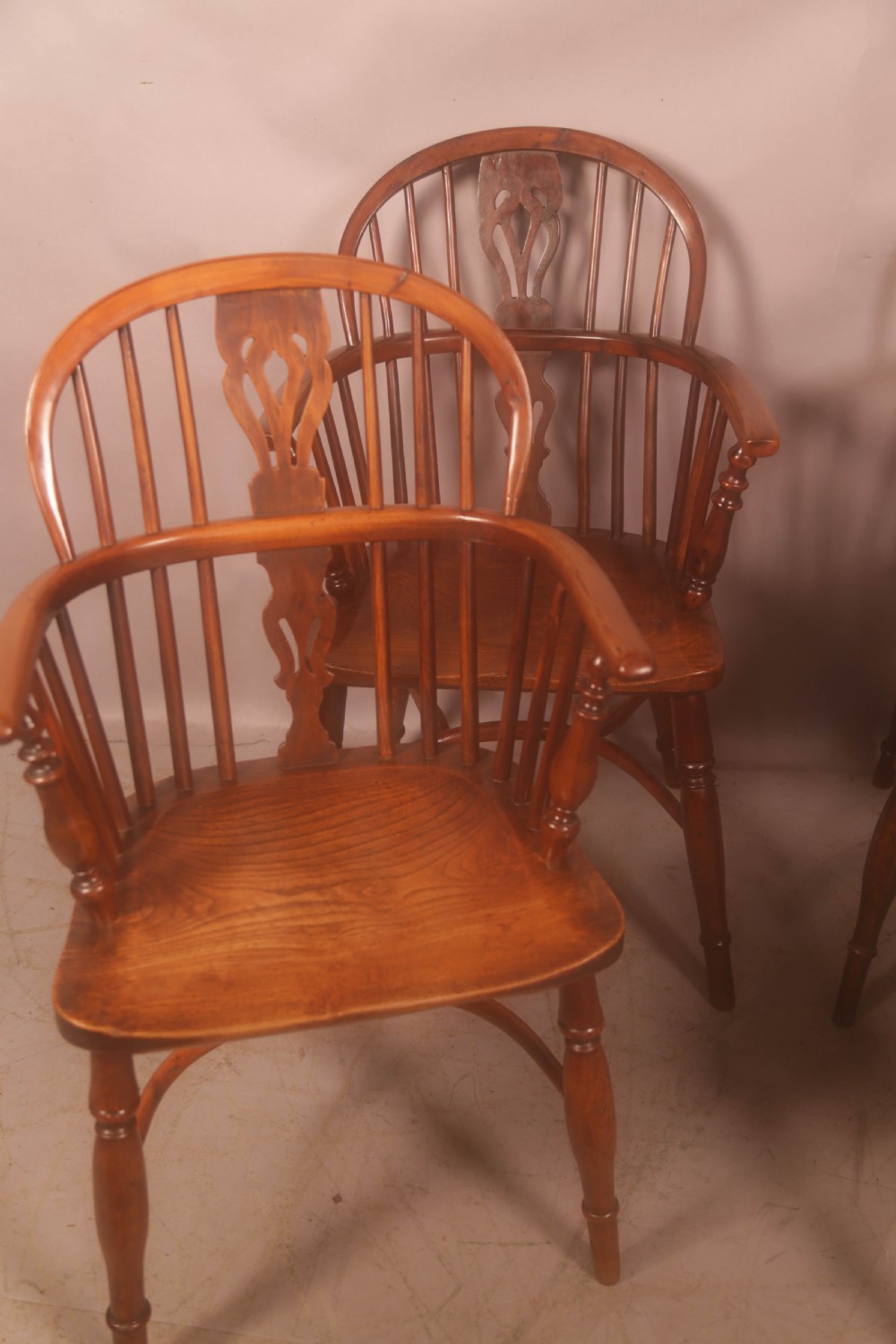 A Harlequin set of 4 Yew Wood Windsor Chairs View V