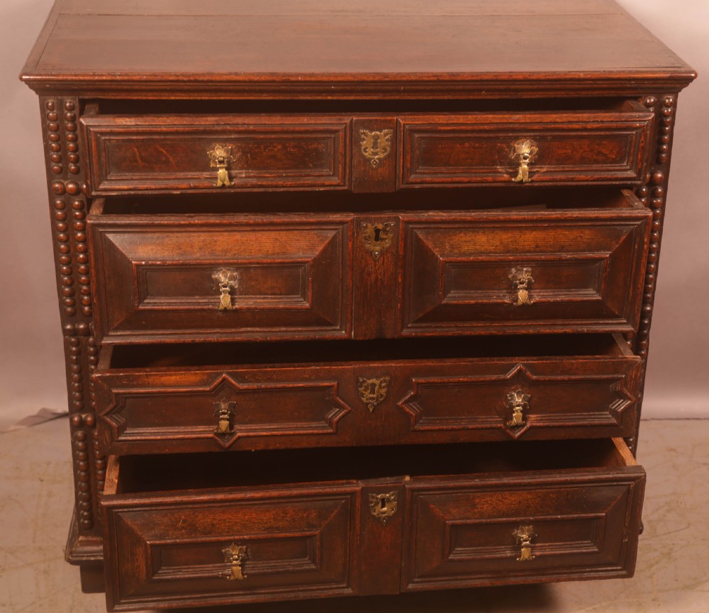 A 17th century moulded front chest of drawers in Oak View IV