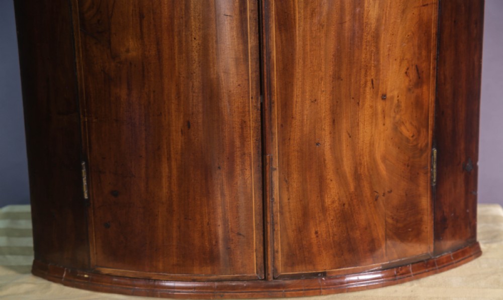 A Georgian Bow Front Corner cupboard Mahogany Inlaid View V