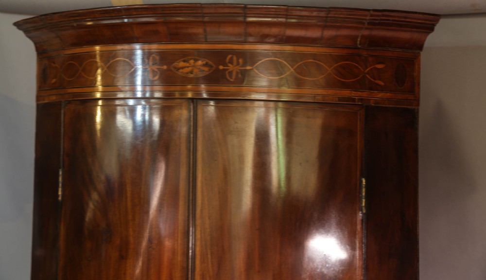 A Georgian Bow Front Corner cupboard Mahogany Inlaid View VII