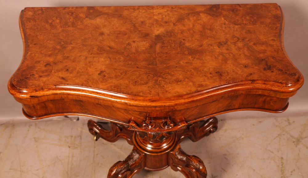 A Good Victorian Burr Walnut Games Table View IV