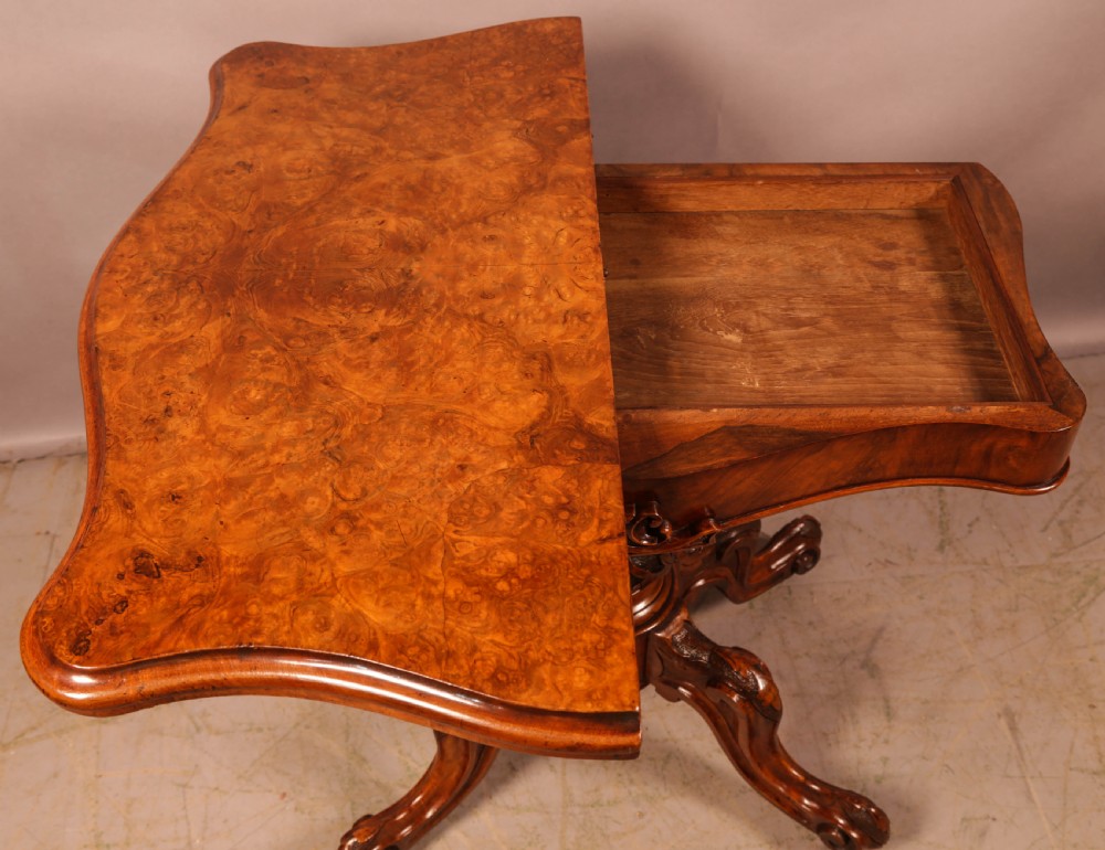 A Good Victorian Burr Walnut Games Table View V