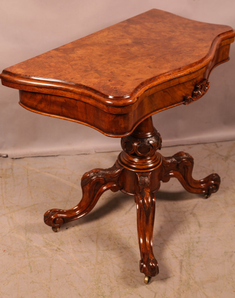 A Good Victorian Burr Walnut Games Table View VIII