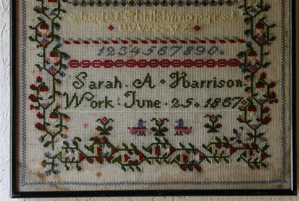 A Needlework Sampler by Sarah A Harrison June 25th 1887 View II