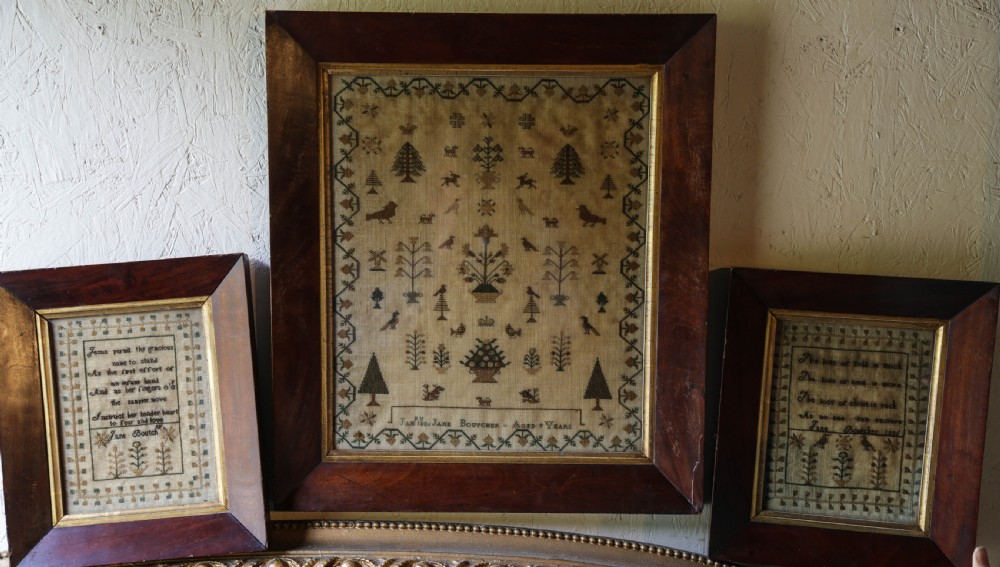 A Rare set of 3 Needlework Samplers by Jane Boutcher 1836