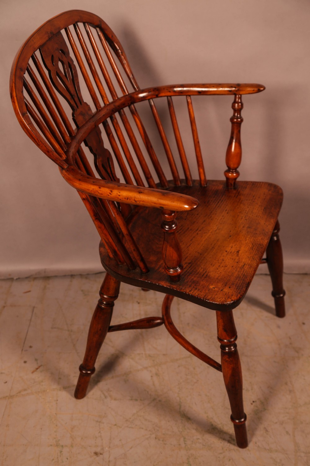 A Yew Wood Low Back Windsor Chair c 1840