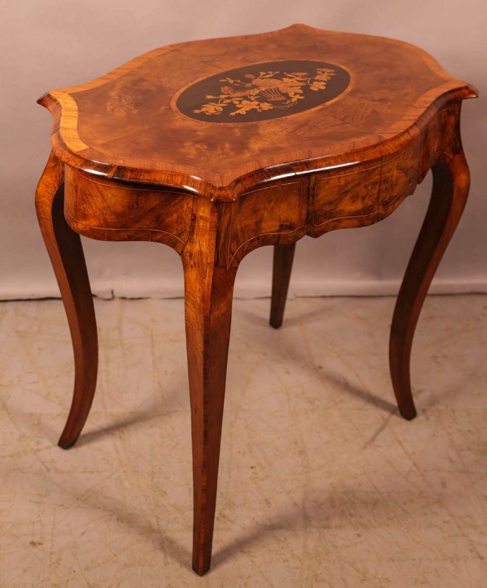 A Victorian Single drawer side table Burr Walnut View II