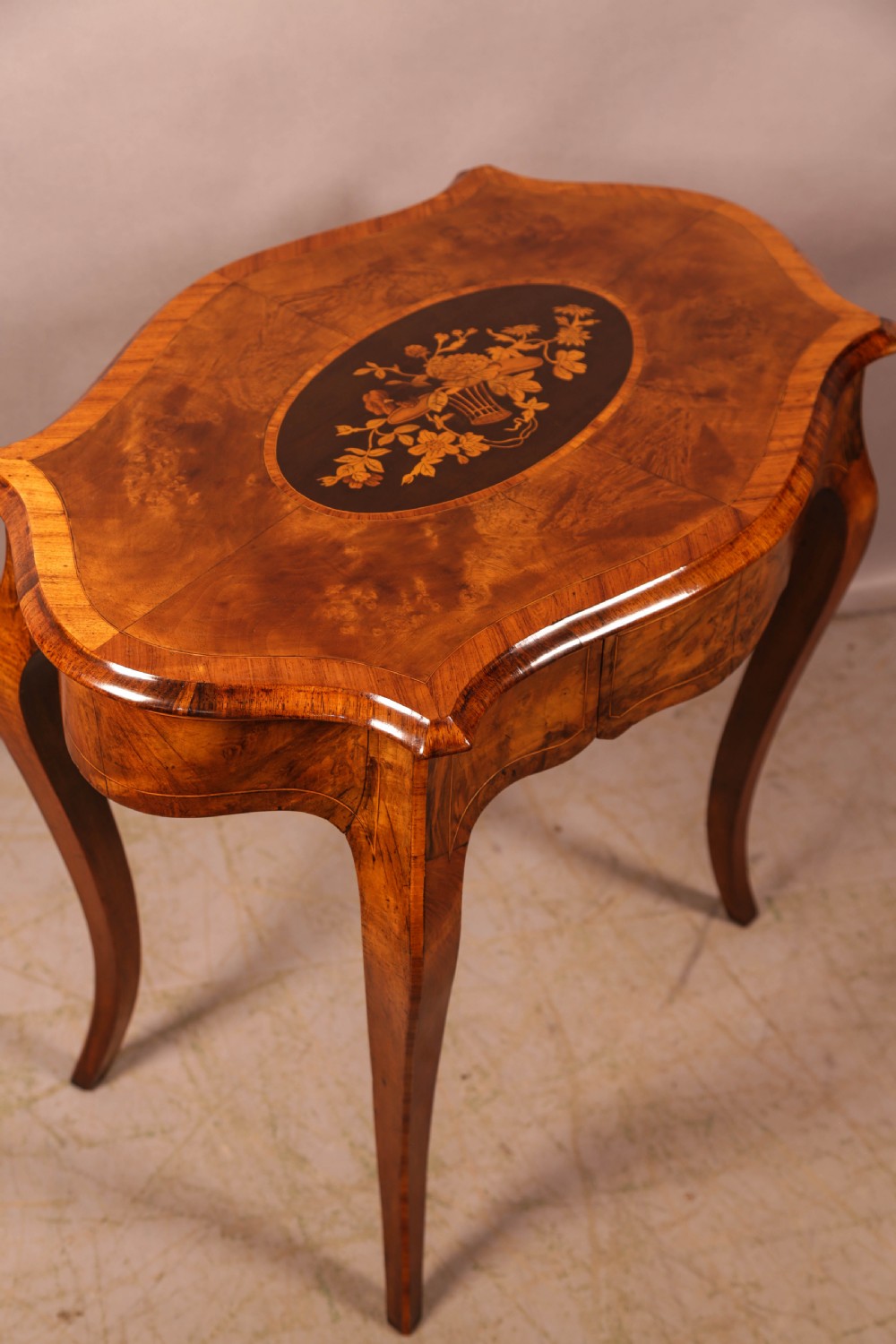 A Victorian Single drawer side table Burr Walnut View III